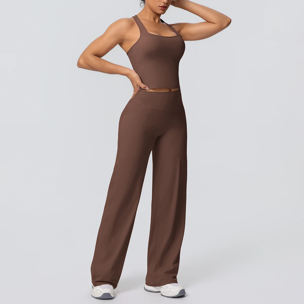 Women's Sports Yoga Set Gym Quick Drying Peach Butt Yoga Pants Solid Color Slim Beautiful Back I-shaped Vest Yoga Set