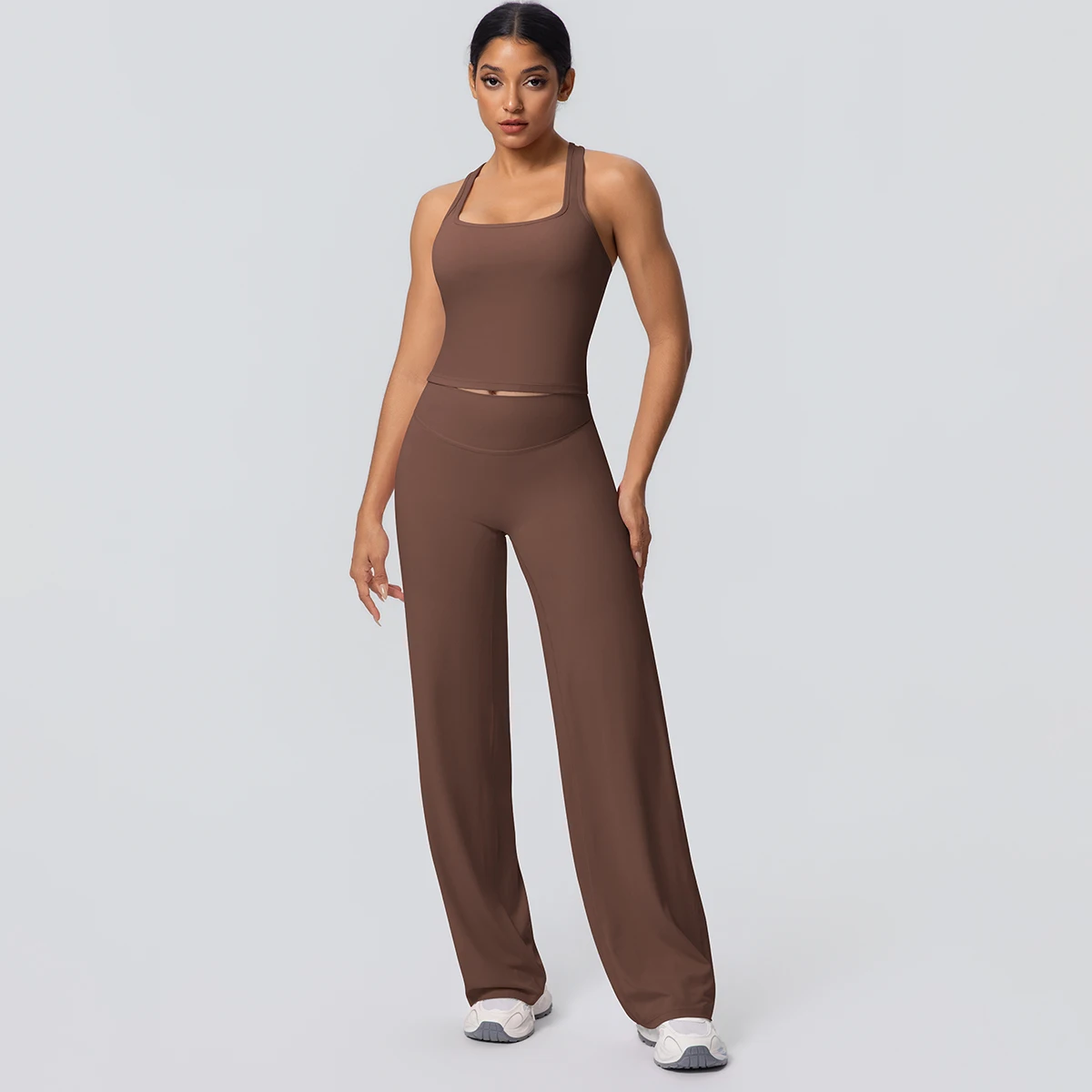 Women's Sports Yoga Set Gym Quick Drying Peach Butt Yoga Pants Solid Color Slim Beautiful Back I-shaped Vest Yoga Set