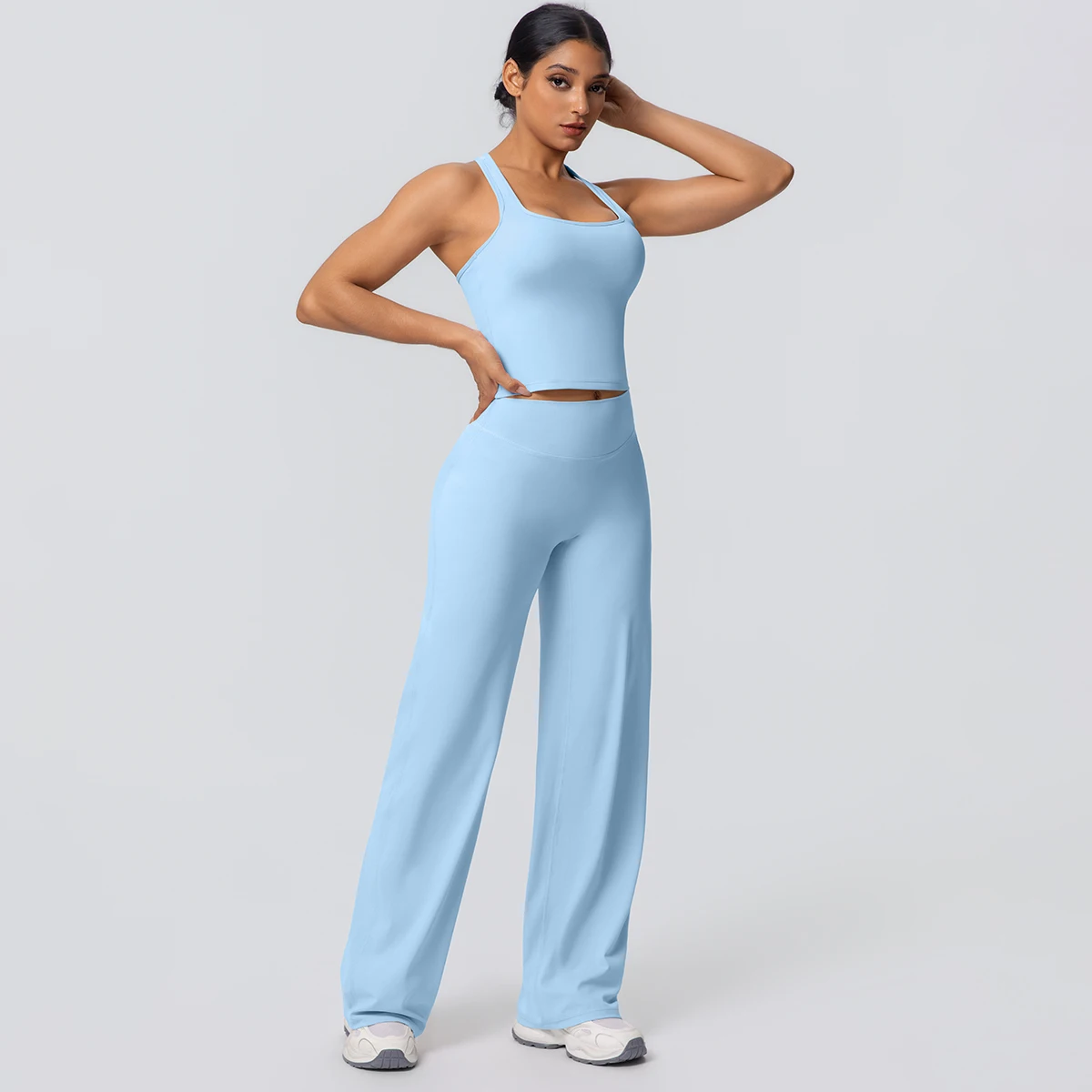 Women's Sports Yoga Set Gym Quick Drying Peach Butt Yoga Pants Solid Color Slim Beautiful Back I-shaped Vest Yoga Set