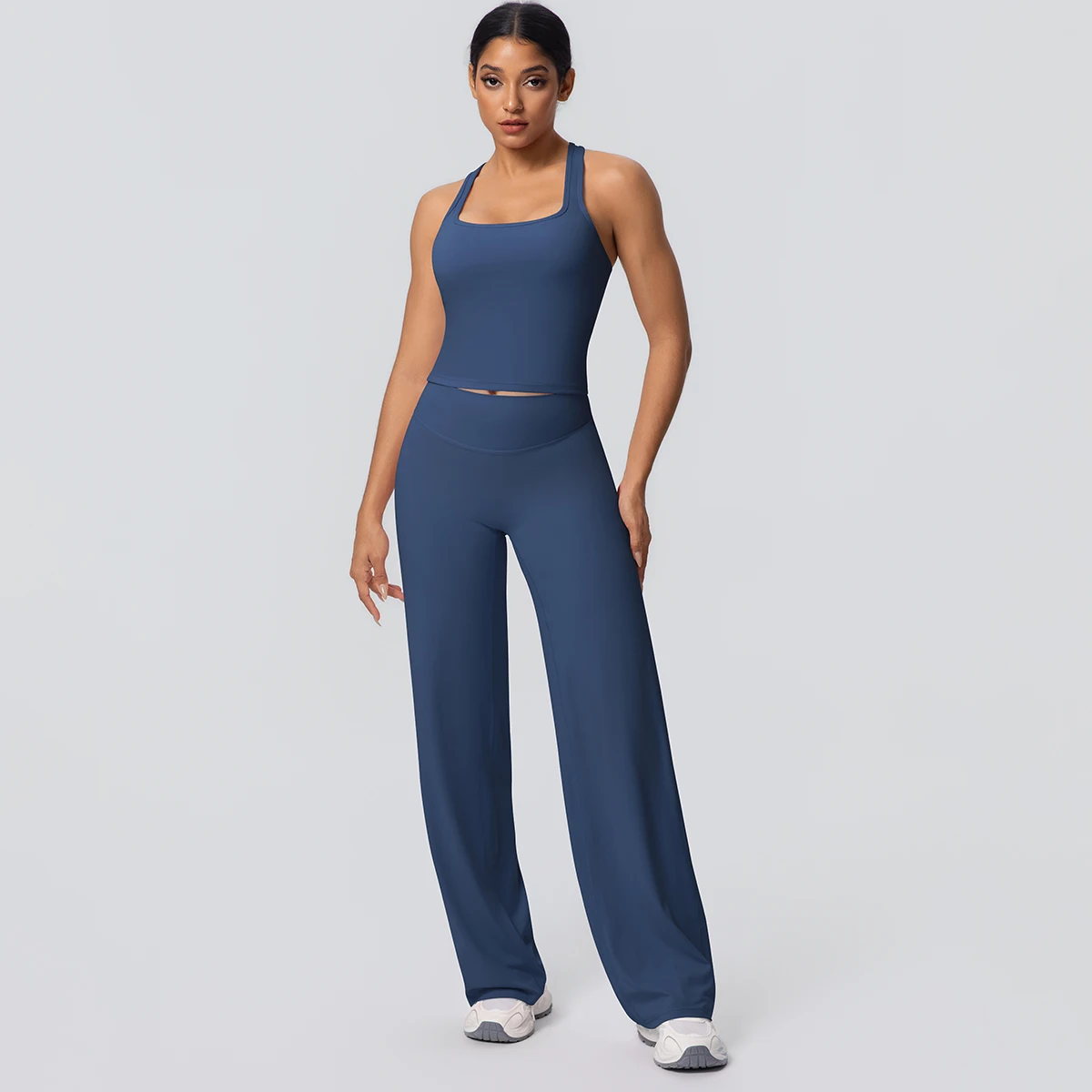 Women's Sports Yoga Set Gym Quick Drying Peach Butt Yoga Pants Solid Color Slim Beautiful Back I-shaped Vest Yoga Set