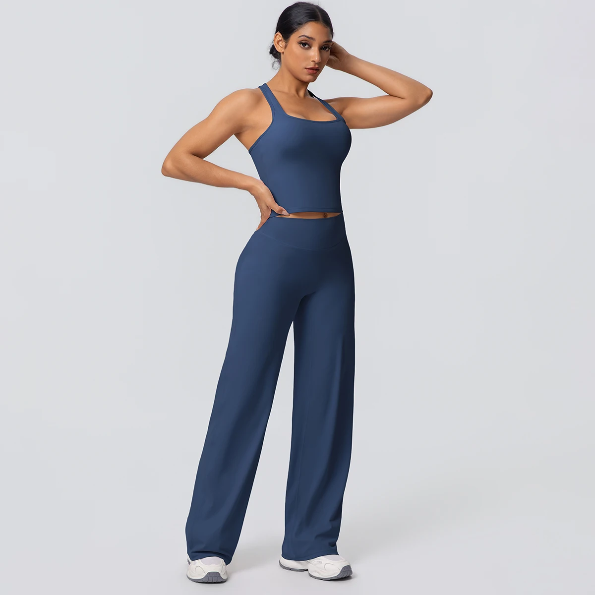 Women's Sports Yoga Set Gym Quick Drying Peach Butt Yoga Pants Solid Color Slim Beautiful Back I-shaped Vest Yoga Set