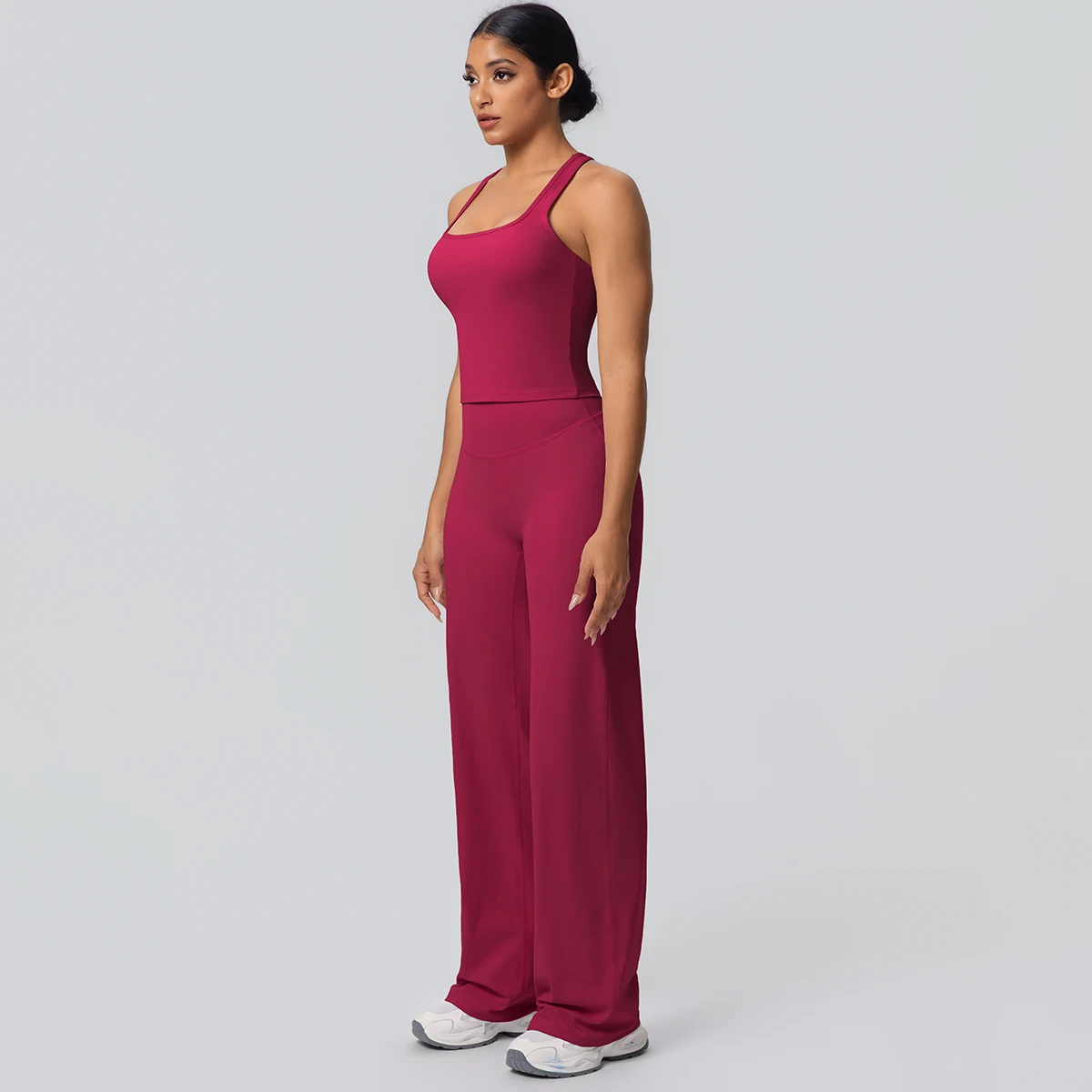 Women's Sports Yoga Set Gym Quick Drying Peach Butt Yoga Pants Solid Color Slim Beautiful Back I-shaped Vest Yoga Set