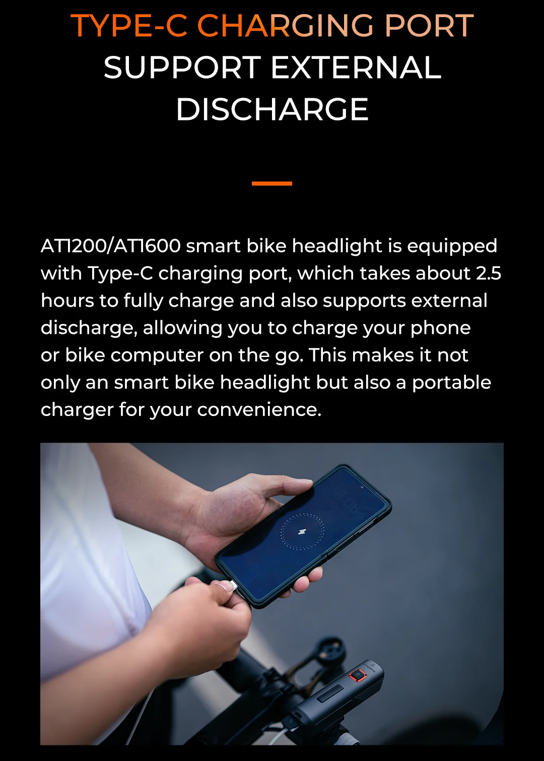 Magene AT1600 Smart Bike Headlights Bright Lumens 85h Battery Rechargeable Bicycle Light Front Compatible with Garmin Edge 530