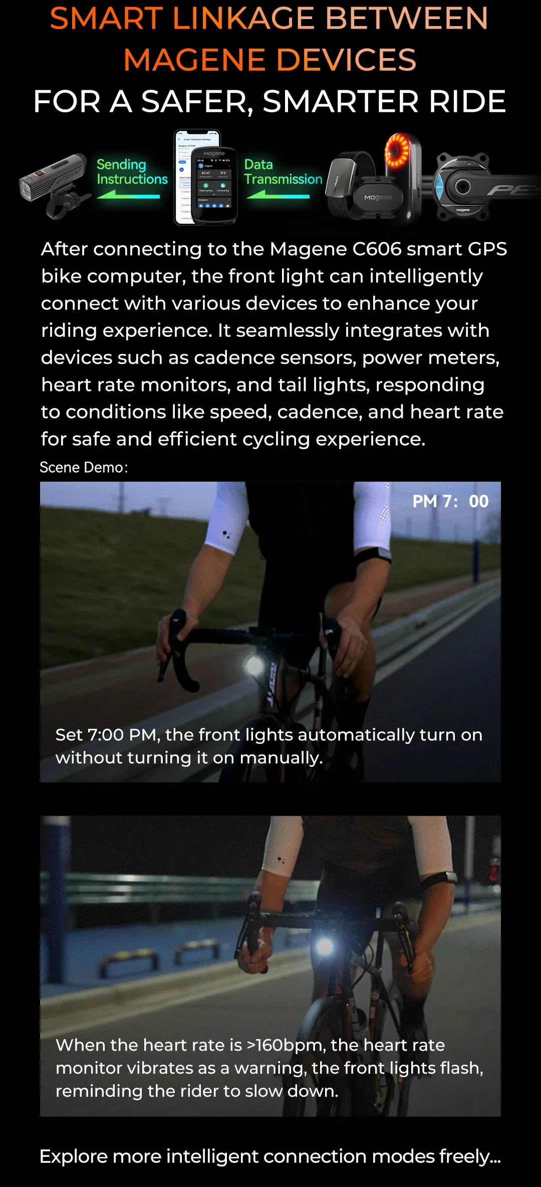 Magene AT1600 Smart Bike Headlights Bright Lumens 85h Battery Rechargeable Bicycle Light Front Compatible with Garmin Edge 530