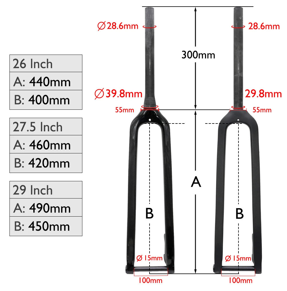 ODINZEUS 3K Carbon Fiber Fork, MTB Bike Fork, Thru Axle 15*100mm, Straight/Conical, Matte/Gloss,26"/27.5"/29" inches,disc brake