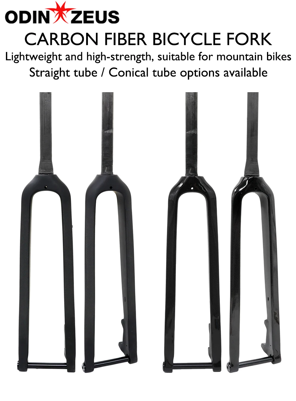 ODINZEUS 3K Carbon Fiber Fork, MTB Bike Fork, Thru Axle 15*100mm, Straight/Conical, Matte/Gloss,26"/27.5"/29" inches,disc brake