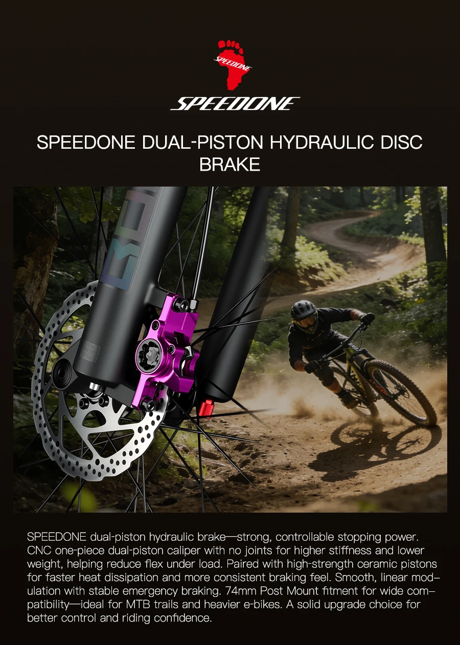 SPEEDONE Bicycle MTB Hydraulic Brake Aluminum Alloy Caliper 2 Piston Brake Brake Set Post Mount Bicycle Mineral Oil Disc Brake