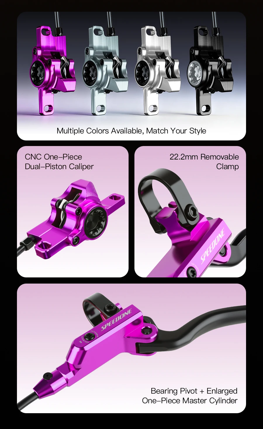SPEEDONE Bicycle MTB Hydraulic Brake Aluminum Alloy Caliper 2 Piston Brake Brake Set Post Mount Bicycle Mineral Oil Disc Brake