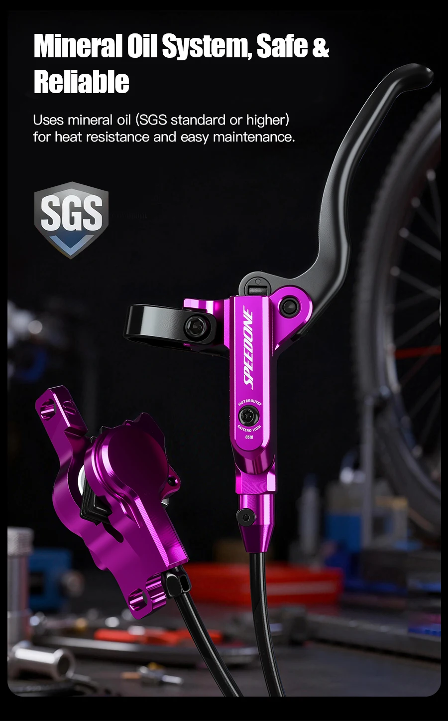 SPEEDONE Bicycle MTB Hydraulic Brake Aluminum Alloy Caliper 2 Piston Brake Brake Set Post Mount Bicycle Mineral Oil Disc Brake
