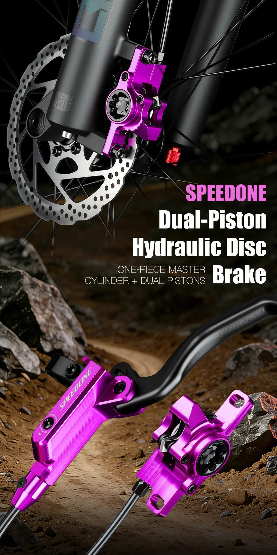 SPEEDONE Bicycle MTB Hydraulic Brake Aluminum Alloy Caliper 2 Piston Brake Brake Set Post Mount Bicycle Mineral Oil Disc Brake