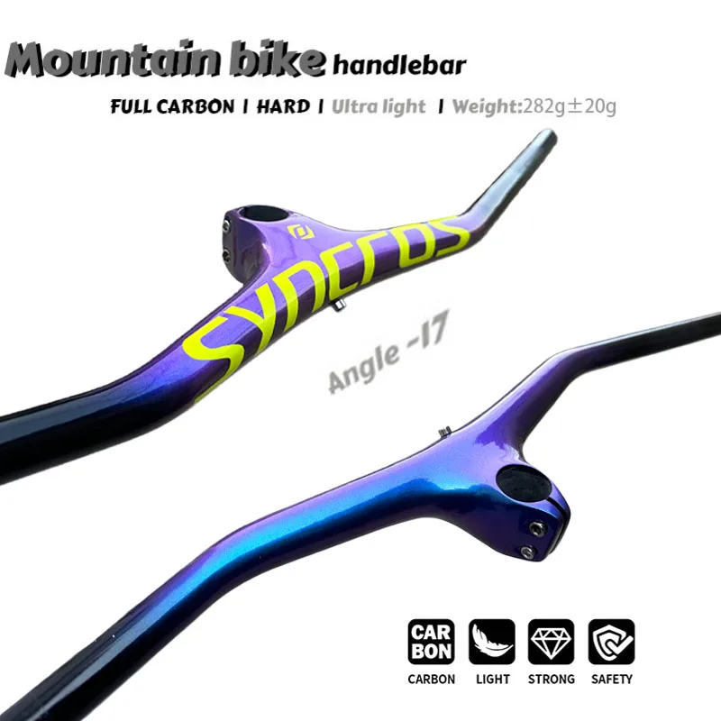 Syncros Carbon Integrated MTB Cockpit Handlebar Bicycle -17° Angle With 60/70/80/90/100mm Stem MTB Bike Frame Bicycle Parts