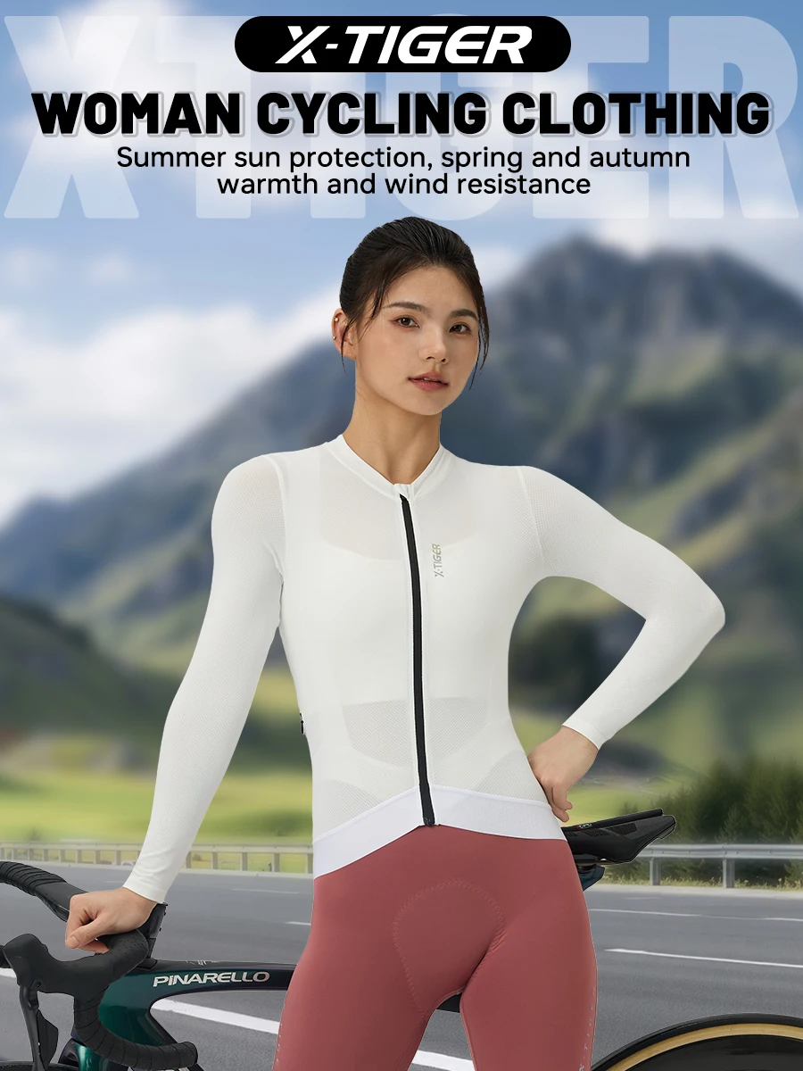 X-TIGER Women's Cycling Jersey Road Bike Jersey UV Protective Long Sleeve MTB Cycling Clothing Breathable