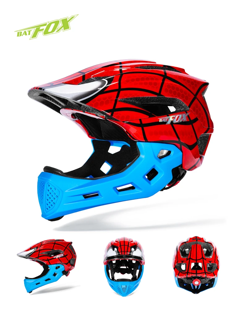 BATFOX Kids Full Face Bicycle Helmet Detachable Chin Children Scooter Skateboard Balance Bike Helmets Cycling Safety Sports Gear