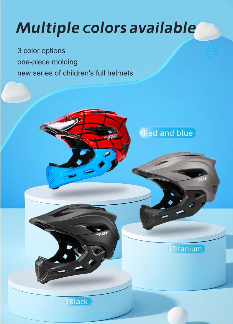 BATFOX Kids Full Face Bicycle Helmet Detachable Chin Children Scooter Skateboard Balance Bike Helmets Cycling Safety Sports Gear