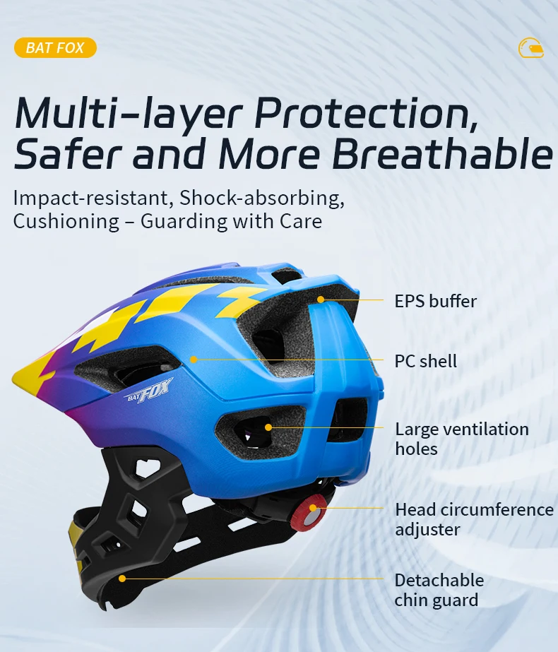 BATFOX Kids Full Face Bicycle Helmet Detachable Chin Children Scooter Skateboard Balance Bike Helmets Cycling Safety Sports Gear