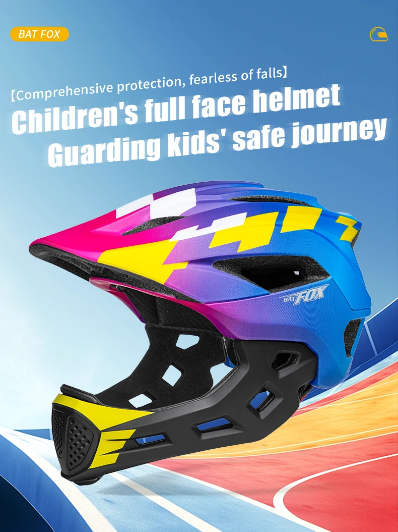 BATFOX Kids Full Face Bicycle Helmet Detachable Chin Children Scooter Skateboard Balance Bike Helmets Cycling Safety Sports Gear