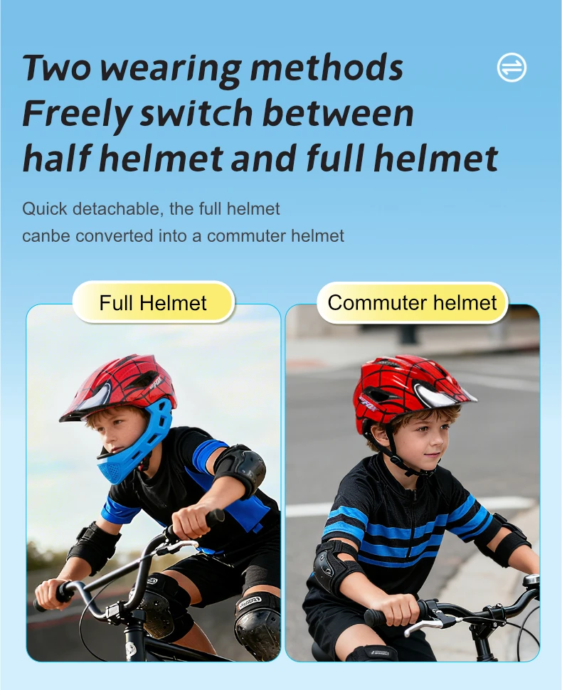 BATFOX Kids Full Face Bicycle Helmet Detachable Chin Children Scooter Skateboard Balance Bike Helmets Cycling Safety Sports Gear