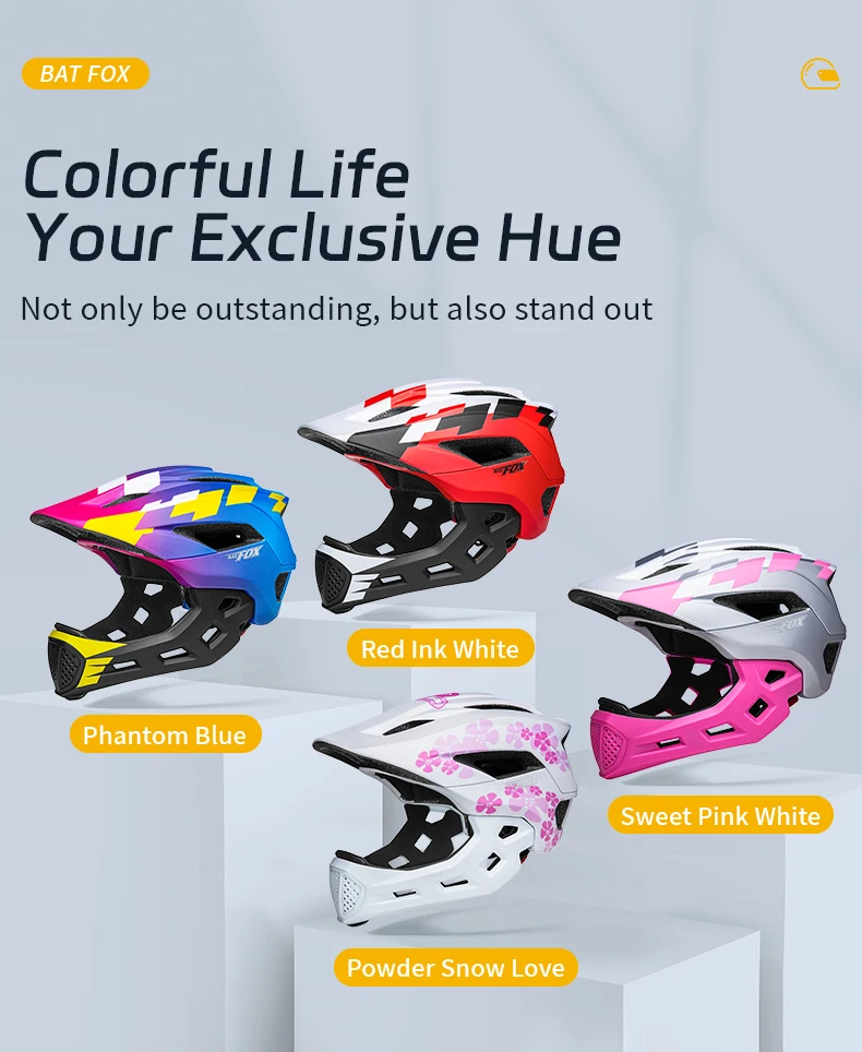 BATFOX Kids Full Face Bicycle Helmet Detachable Chin Children Scooter Skateboard Balance Bike Helmets Cycling Safety Sports Gear