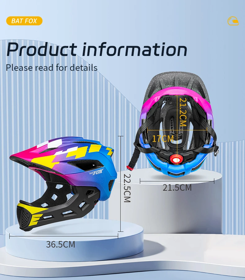 BATFOX Kids Full Face Bicycle Helmet Detachable Chin Children Scooter Skateboard Balance Bike Helmets Cycling Safety Sports Gear