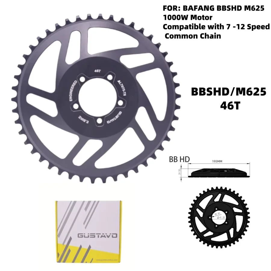 GUSTAVO E-bike ChainRing ,Offset 24.5MM, For BAFANG BBSHD M625 ,1000W Mid Drive Motor ,42T/44T/46T/ 48T