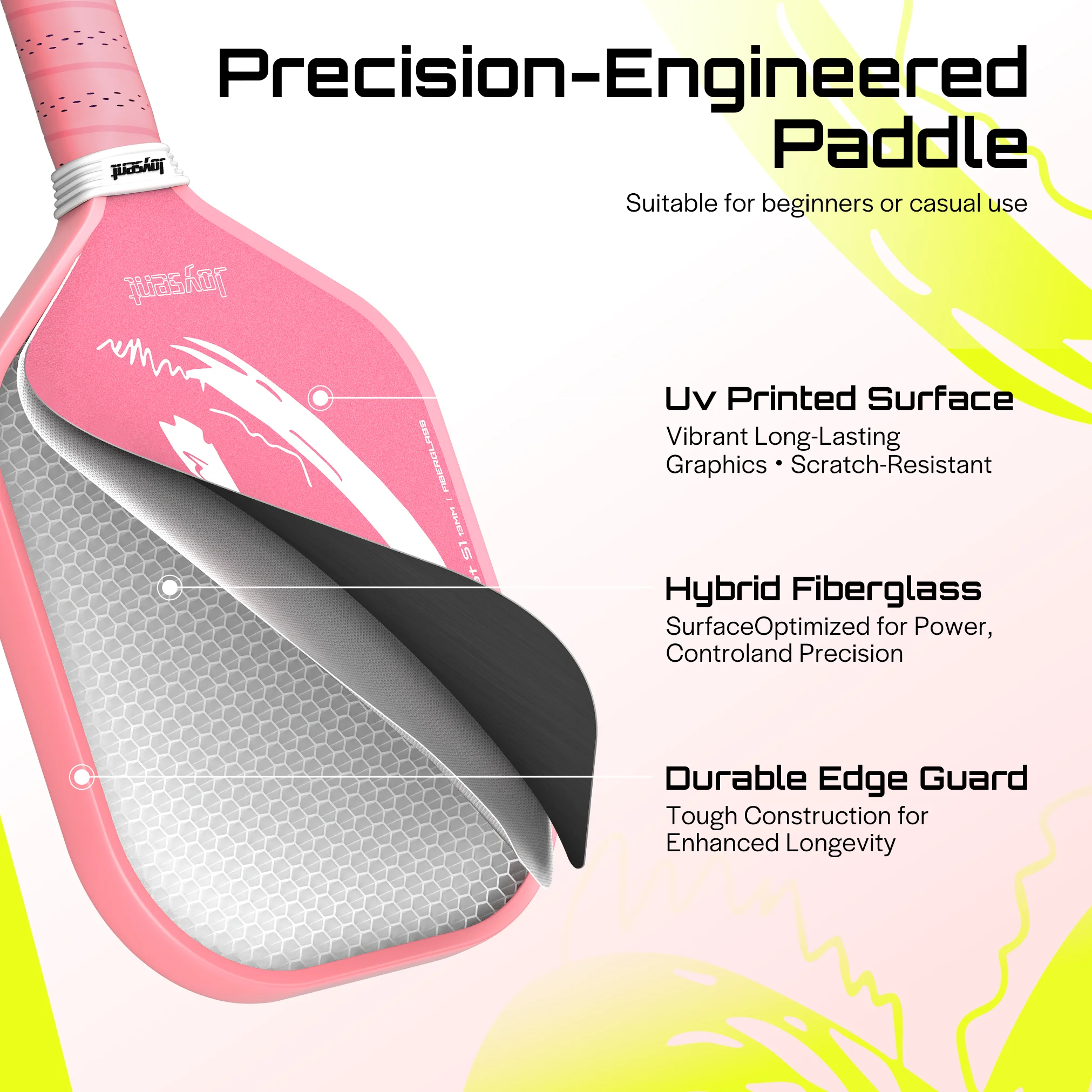 Joysent Pickleball Racket Fiberglass 13mm Honeycomb Core Couples Pickleball Paddles For Beginners Lightweight Power Paddles