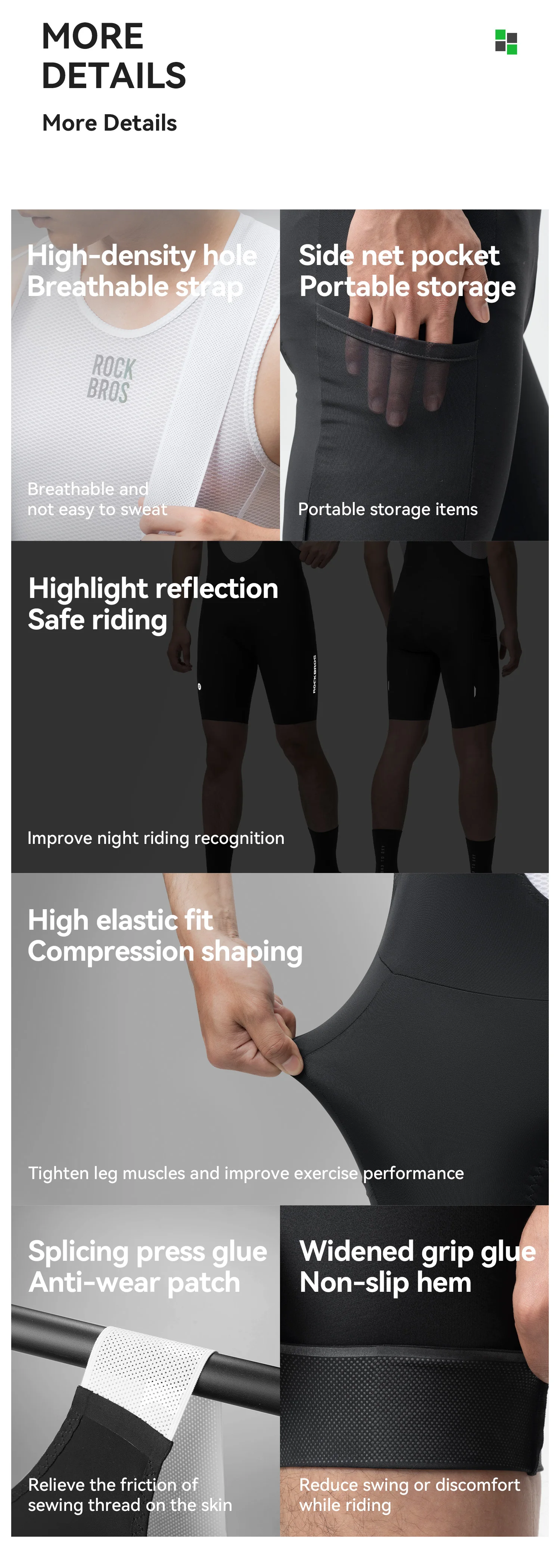 ROCKBROS Summer Cycling Bib Shorts Lightweight Breathable Anti-slip Bib Pants Elastic Comfortable Soft Pad Men Cycling Shorts