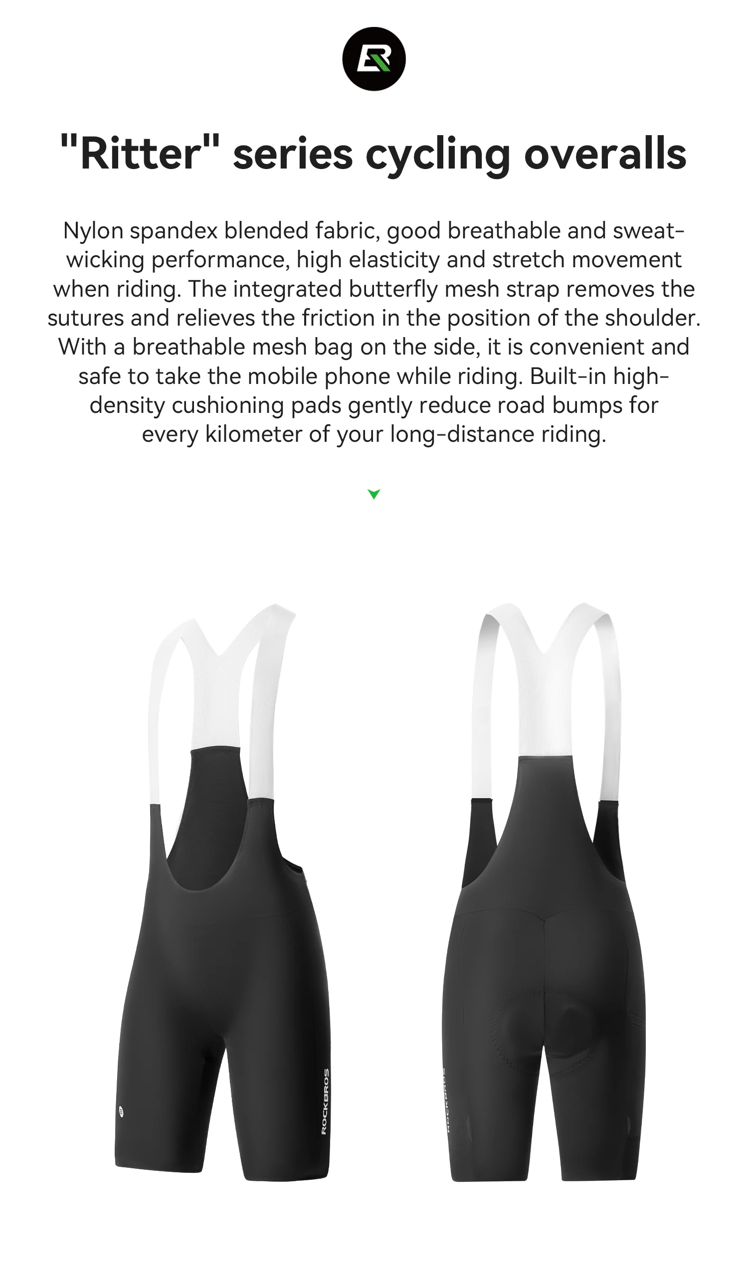 ROCKBROS Summer Cycling Bib Shorts Lightweight Breathable Anti-slip Bib Pants Elastic Comfortable Soft Pad Men Cycling Shorts