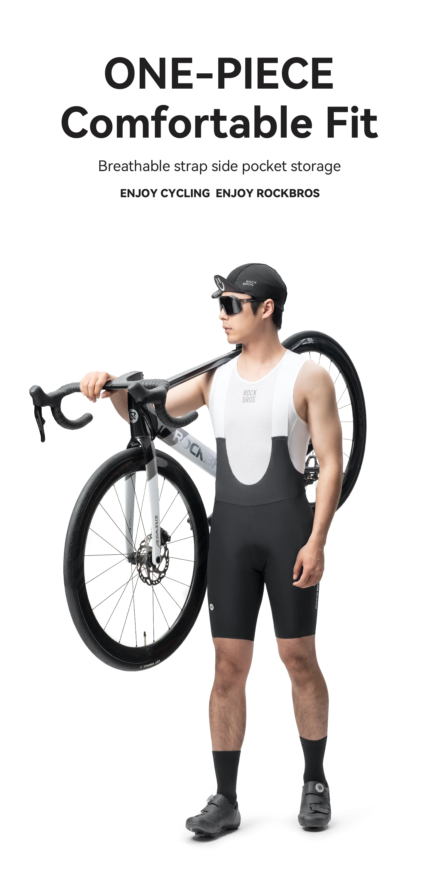 ROCKBROS Summer Cycling Bib Shorts Lightweight Breathable Anti-slip Bib Pants Elastic Comfortable Soft Pad Men Cycling Shorts