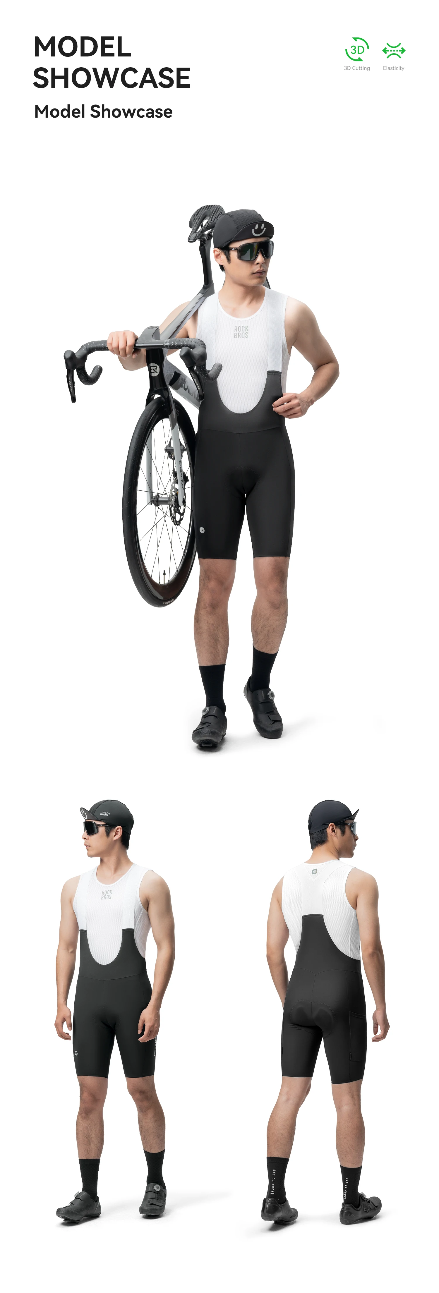 ROCKBROS Summer Cycling Bib Shorts Lightweight Breathable Anti-slip Bib Pants Elastic Comfortable Soft Pad Men Cycling Shorts