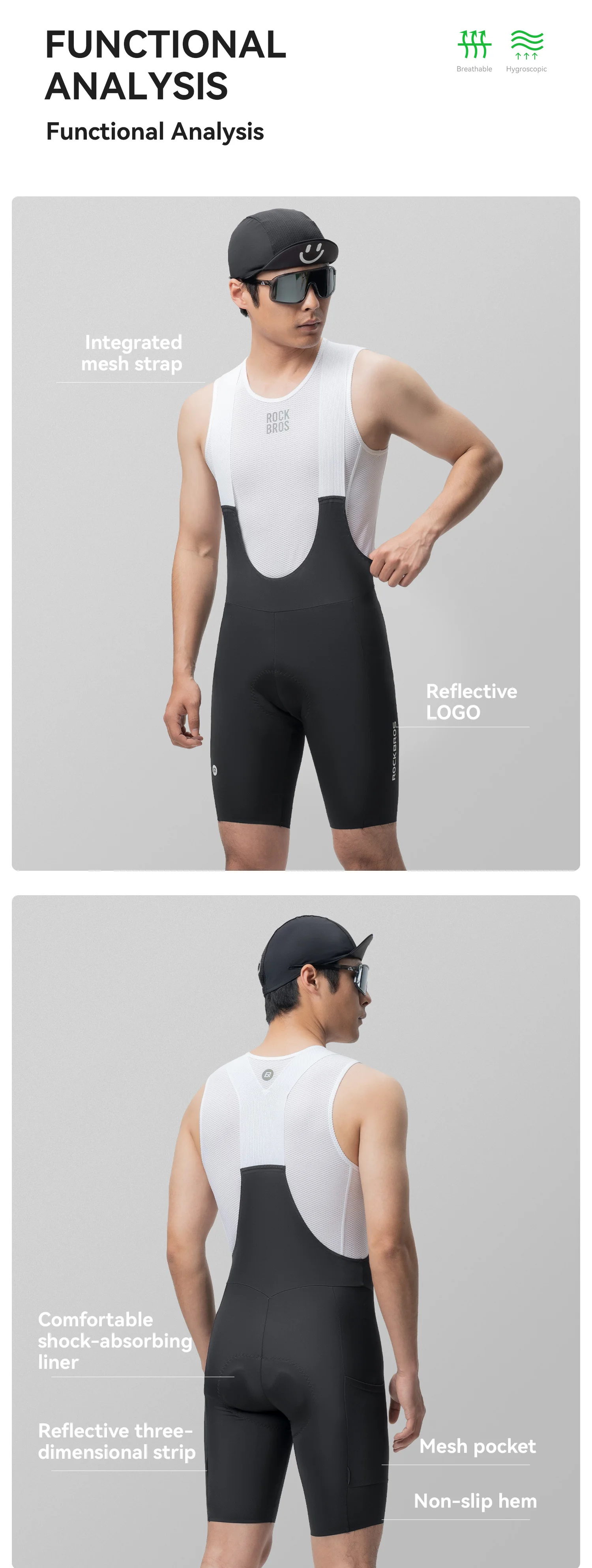 ROCKBROS Summer Cycling Bib Shorts Lightweight Breathable Anti-slip Bib Pants Elastic Comfortable Soft Pad Men Cycling Shorts