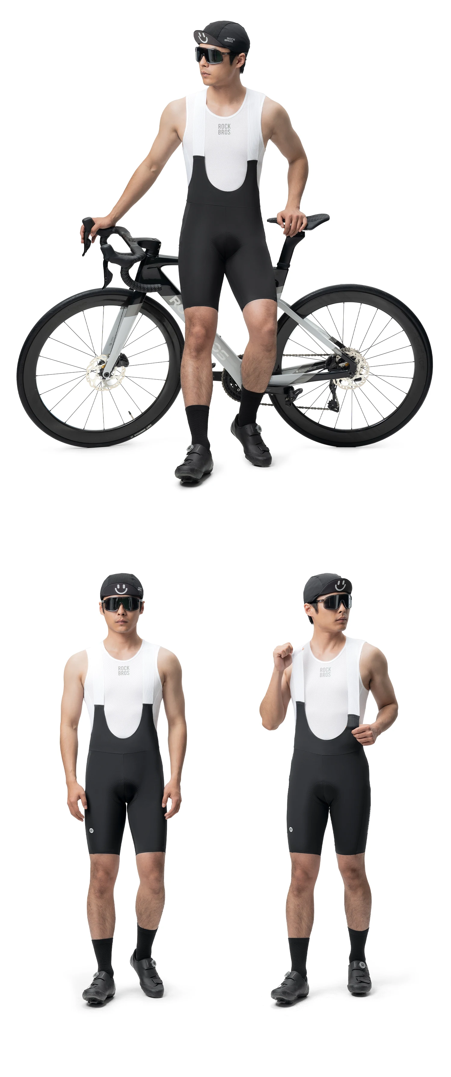 ROCKBROS Summer Cycling Bib Shorts Lightweight Breathable Anti-slip Bib Pants Elastic Comfortable Soft Pad Men Cycling Shorts