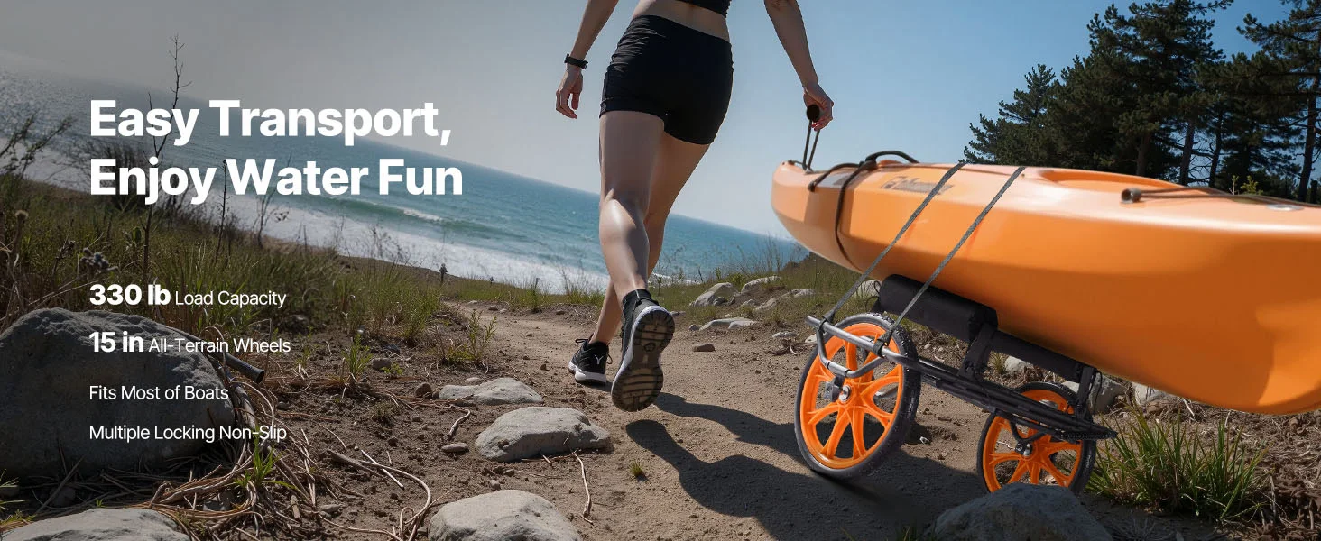 SucceBuy 330LBS Kayak Cart Canoe Cart Dolly with 15in Solid Rubber Tire & Kickstand Paddle Board Trolley for Canoes Paddleboards