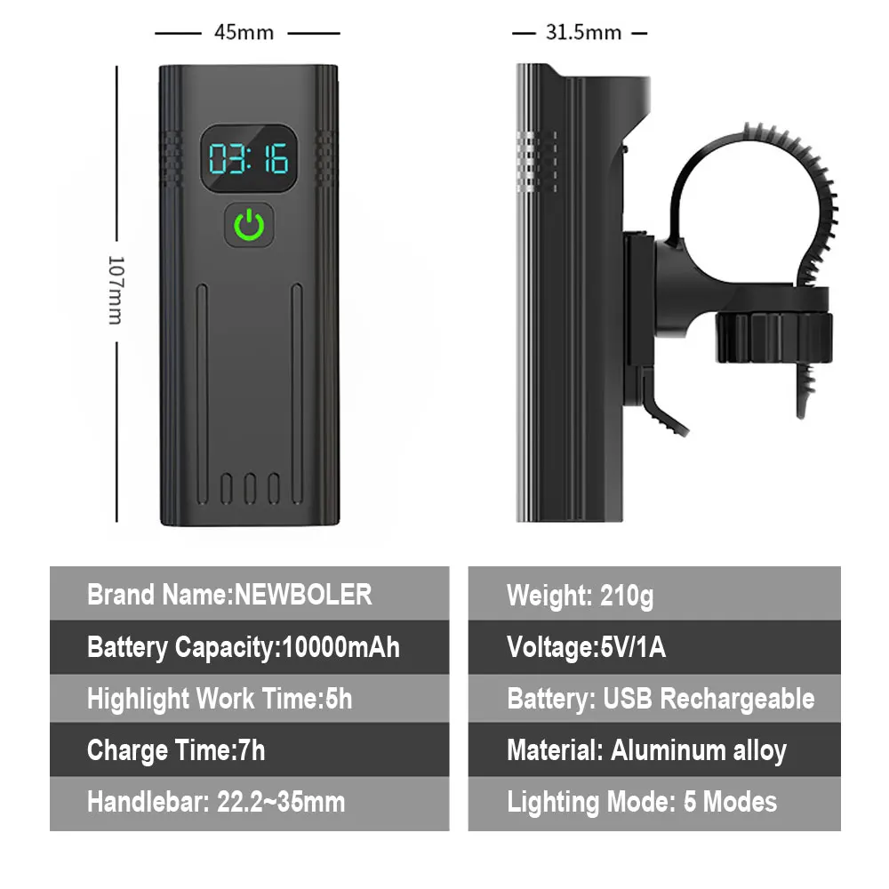 NEWBOLER Bicycle Light USB Chargeable 4800 Lumen Rainproof MTB Bike Light Set With 2 Holder 10000mAh Flashlight Bike Accessories