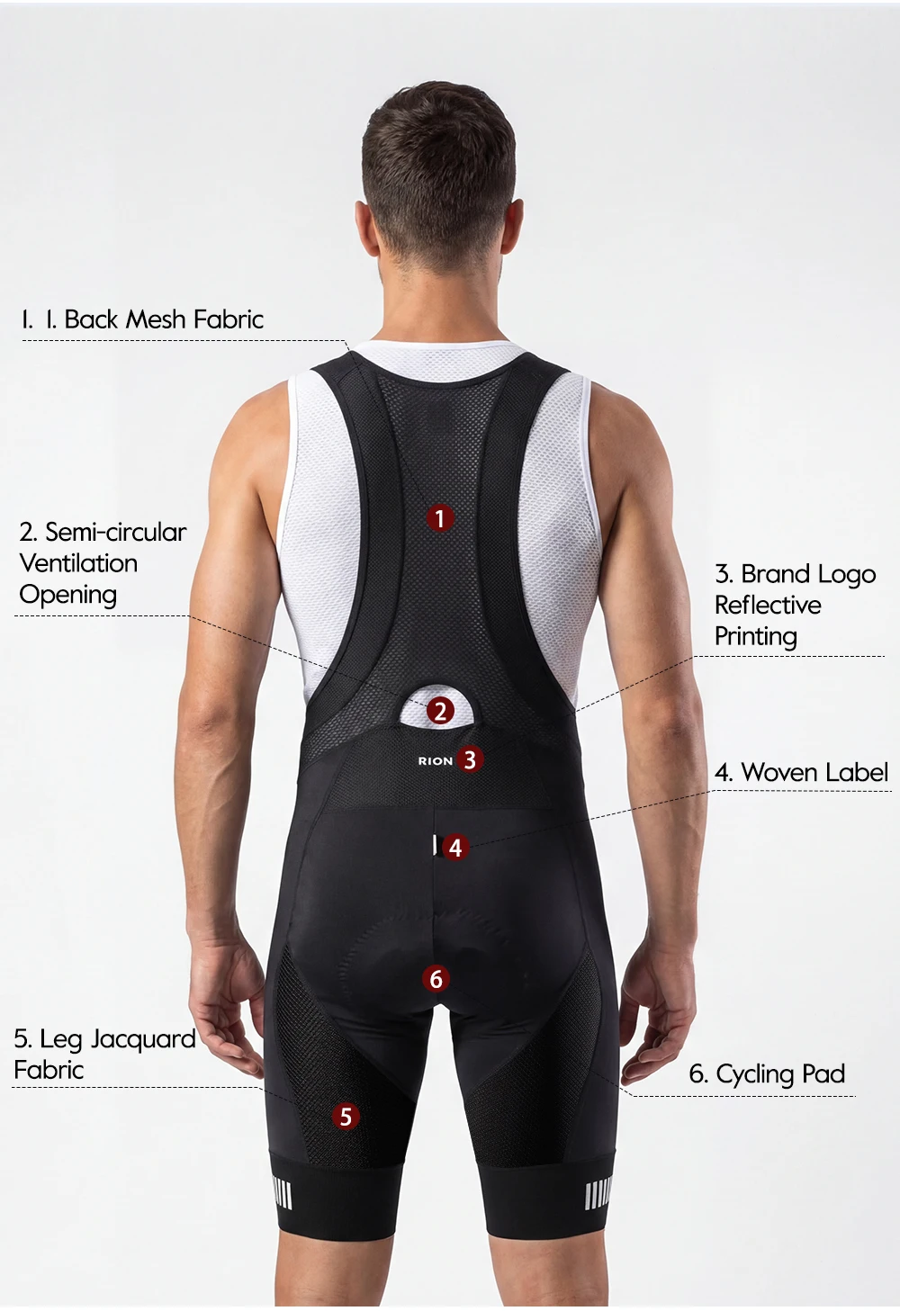 RION Men's Cycling Shorts Pro Bicycle Bib Tights MTB Padded Bike Clothing Italian Dolomiti Pads 8H Roading Biking Bibs Slim Fit