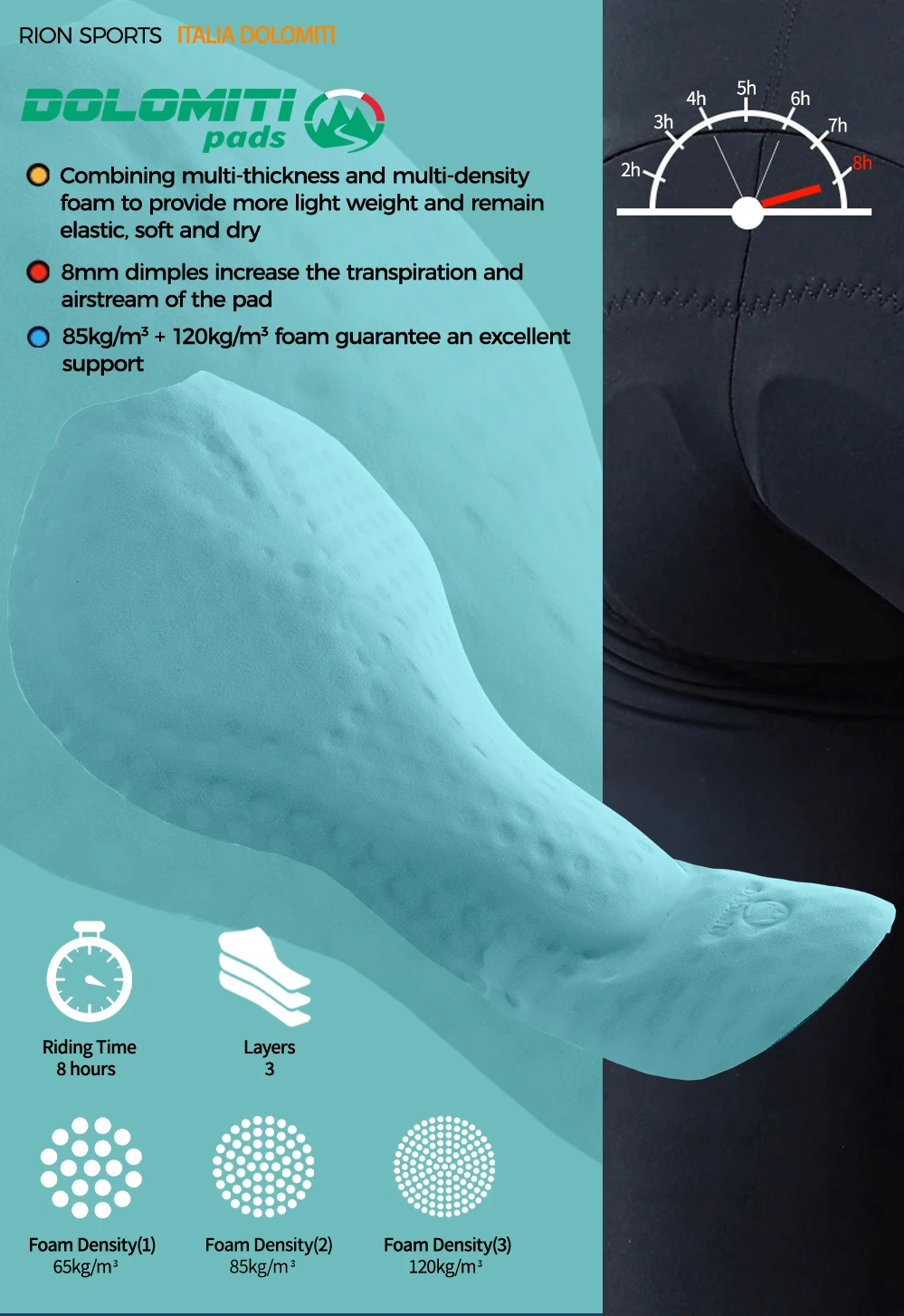 RION Men's Cycling Shorts Pro Bicycle Bib Tights MTB Padded Bike Clothing Italian Dolomiti Pads 8H Roading Biking Bibs Slim Fit
