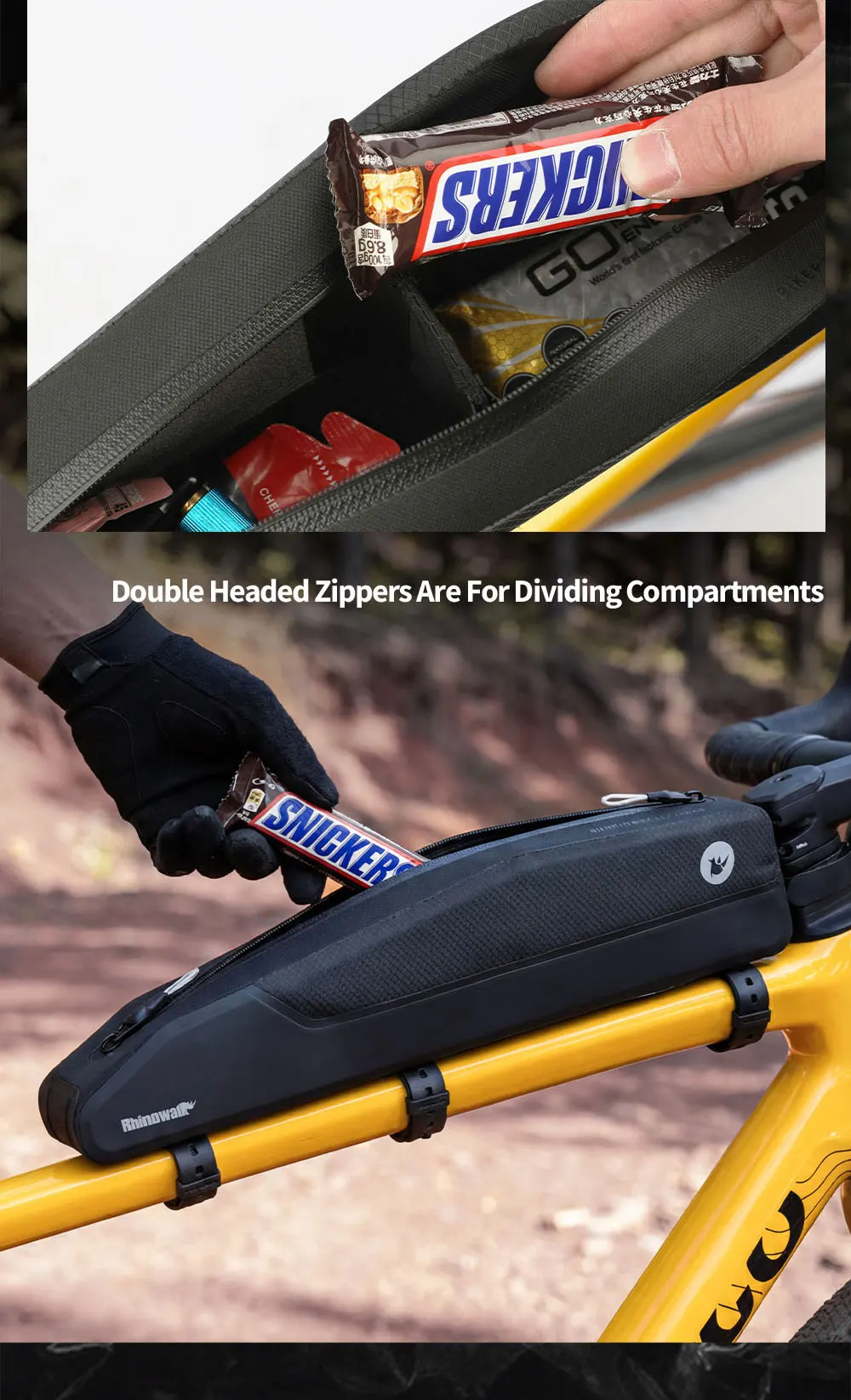 Rhinowalk Bike Top Tube Bag Waterproof 2L Bicycle Front Tube Bag Cycling Frame Storage Pack For MTB Road Gravel Bike Backpacking