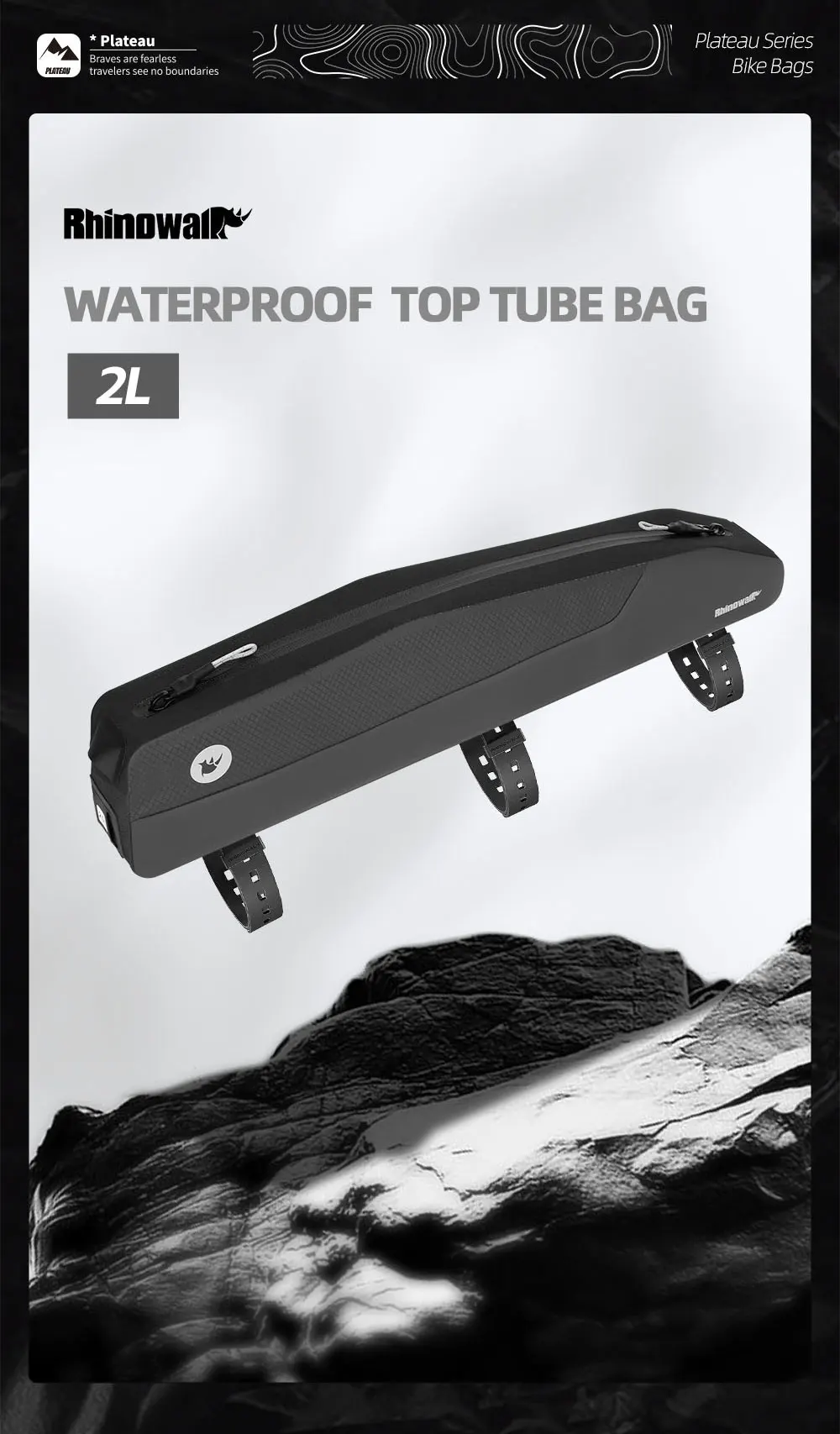 Rhinowalk Bike Top Tube Bag Waterproof 2L Bicycle Front Tube Bag Cycling Frame Storage Pack For MTB Road Gravel Bike Backpacking