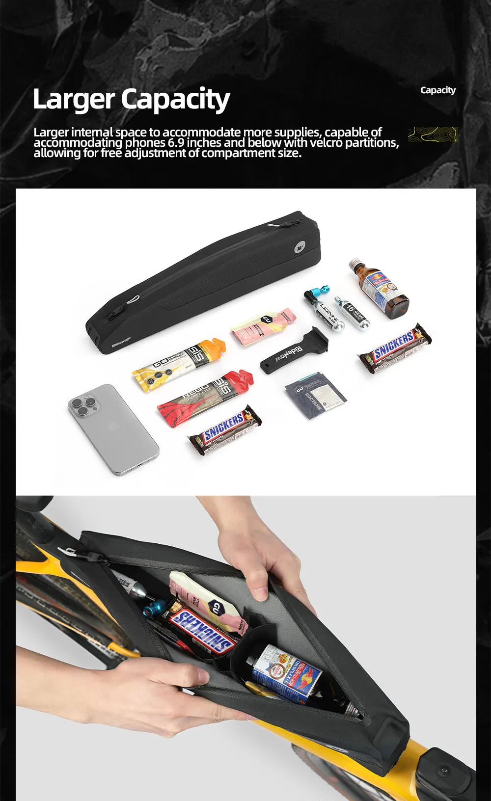 Rhinowalk Bike Top Tube Bag Waterproof 2L Bicycle Front Tube Bag Cycling Frame Storage Pack For MTB Road Gravel Bike Backpacking