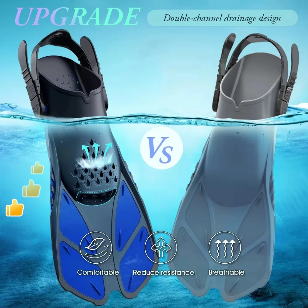 XIAOTREE Two-piece snorkeling gear: a snorkeling mask and fins,Adjustable fins,Breathing mask,Safe waterproof swimming equipment