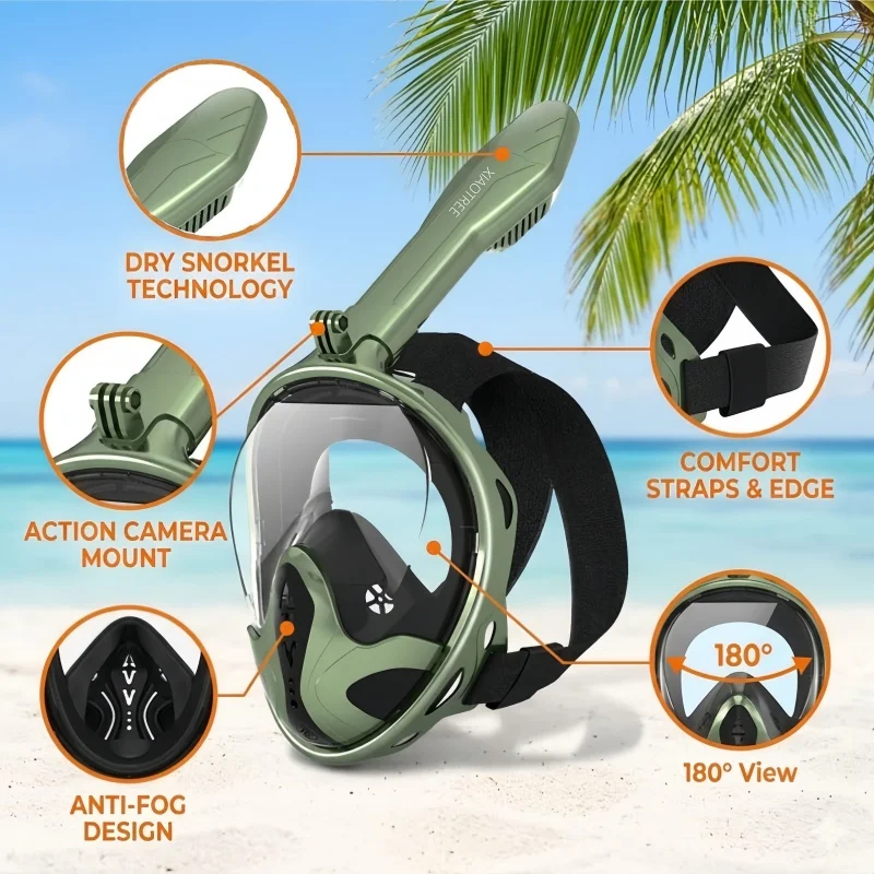 XIAOTREE Two-piece snorkeling gear: a snorkeling mask and fins,Adjustable fins,Breathing mask,Safe waterproof swimming equipment