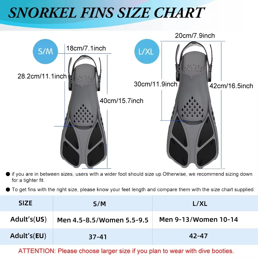 XIAOTREE Two-piece snorkeling gear: a snorkeling mask and fins,Adjustable fins,Breathing mask,Safe waterproof swimming equipment
