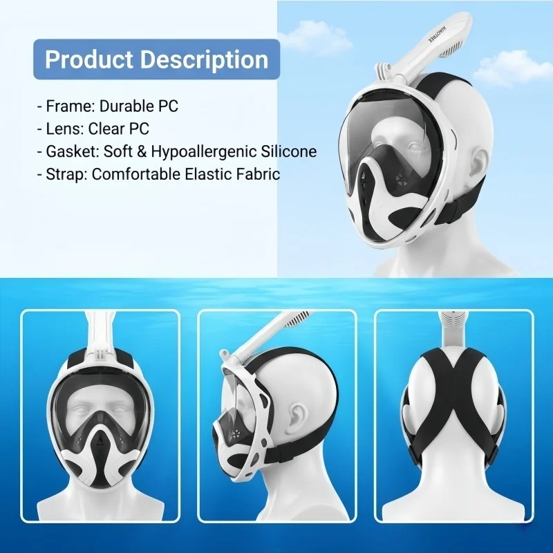XIAOTREE Two-piece snorkeling gear: a snorkeling mask and fins,Adjustable fins,Breathing mask,Safe waterproof swimming equipment