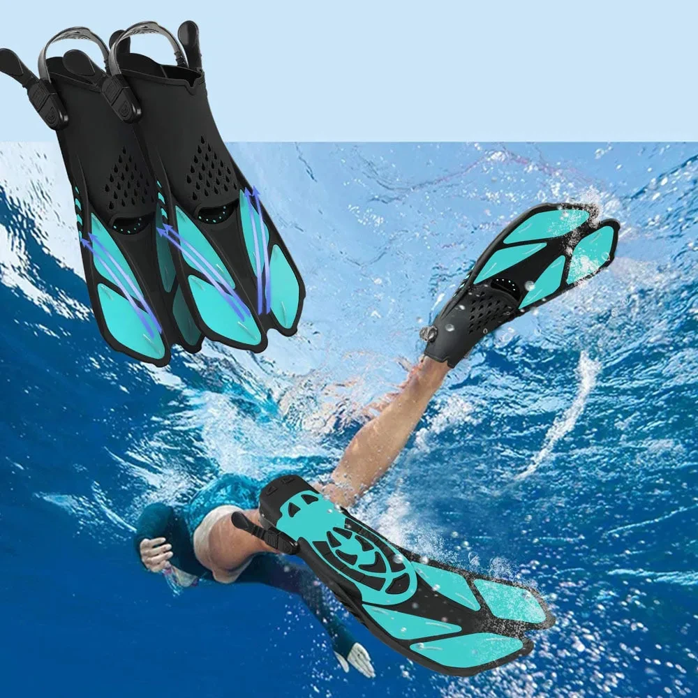 XIAOTREE Two-piece snorkeling gear: a snorkeling mask and fins,Adjustable fins,Breathing mask,Safe waterproof swimming equipment