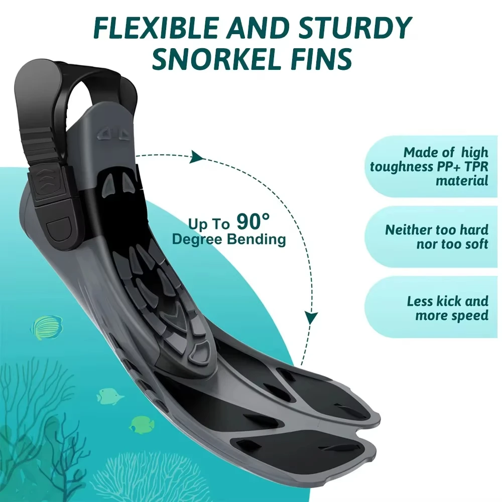 XIAOTREE Two-piece snorkeling gear: a snorkeling mask and fins,Adjustable fins,Breathing mask,Safe waterproof swimming equipment