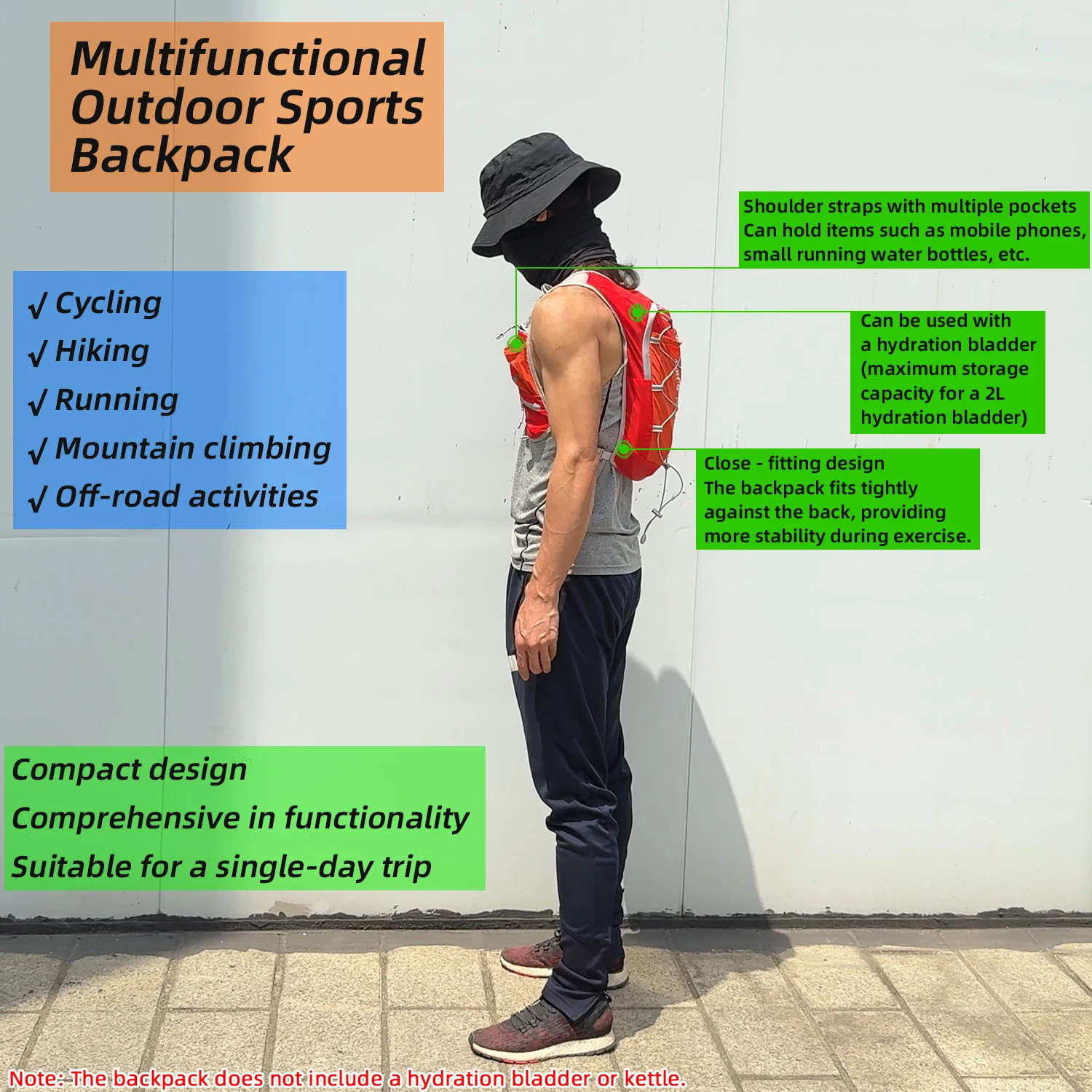 Outdoor Sports Backpack Hiking Pack Mini UltraLight Breathable Jogging Mountaineering Cycling Off-road Trail Running Bag Daypack