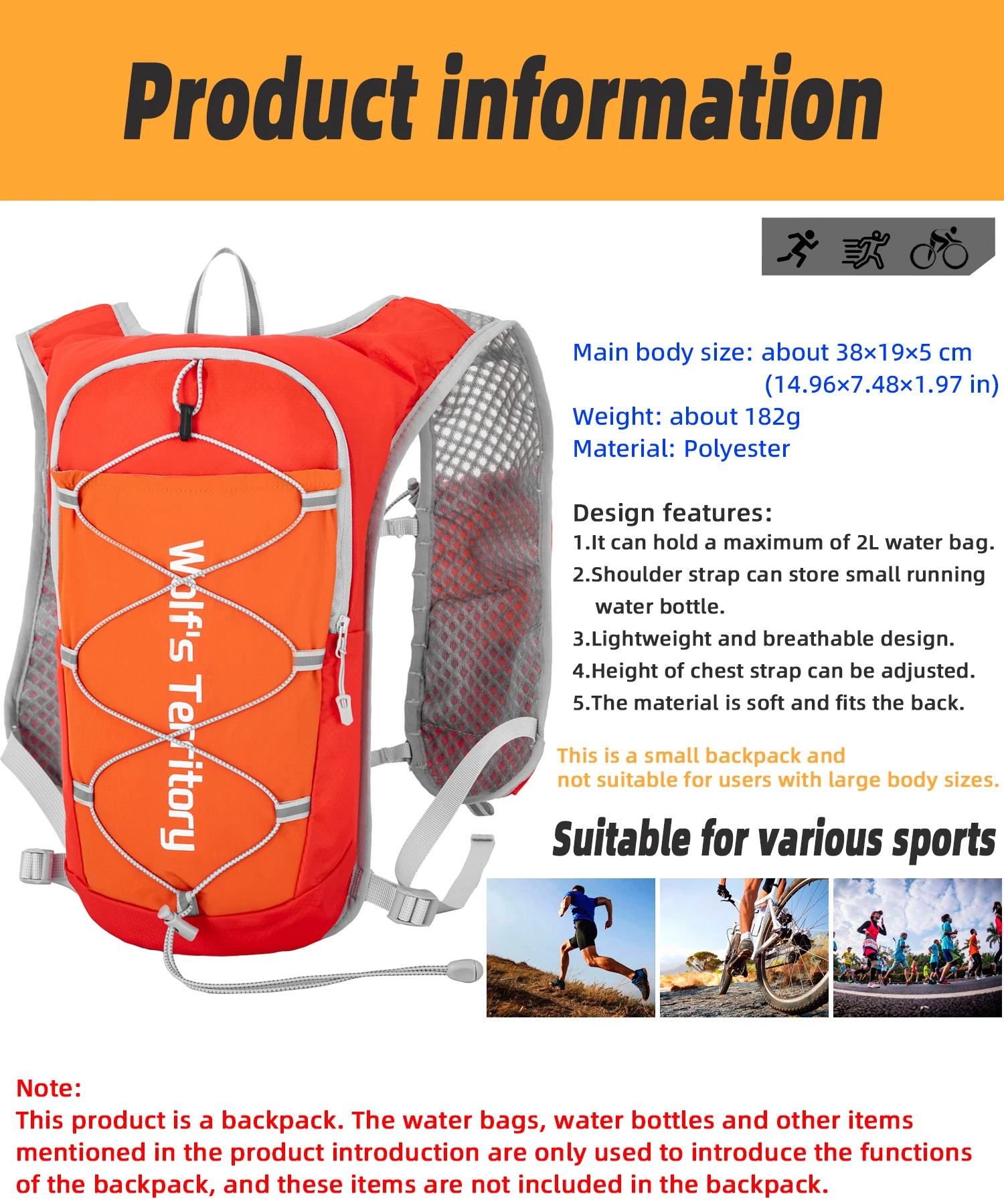Outdoor Sports Backpack Hiking Pack Mini UltraLight Breathable Jogging Mountaineering Cycling Off-road Trail Running Bag Daypack