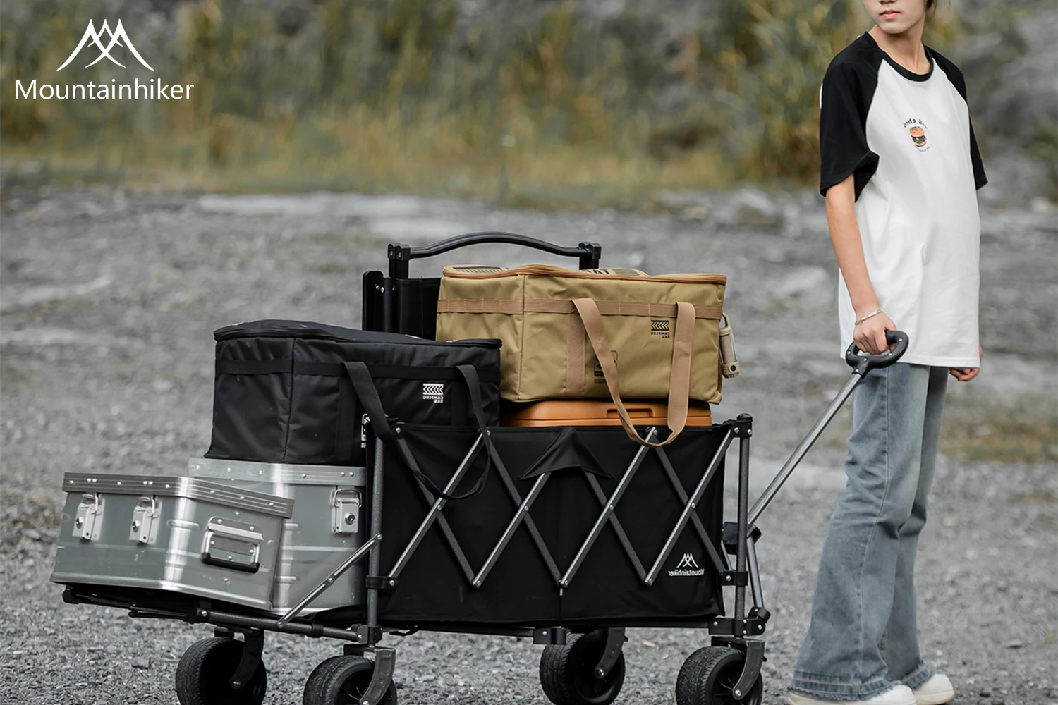 MOUNTAINHIKER 240L Large Capacity Outdoor Handcart,Available in Two Colors,900D Oxford Fabric for Durability,Camping Handcar