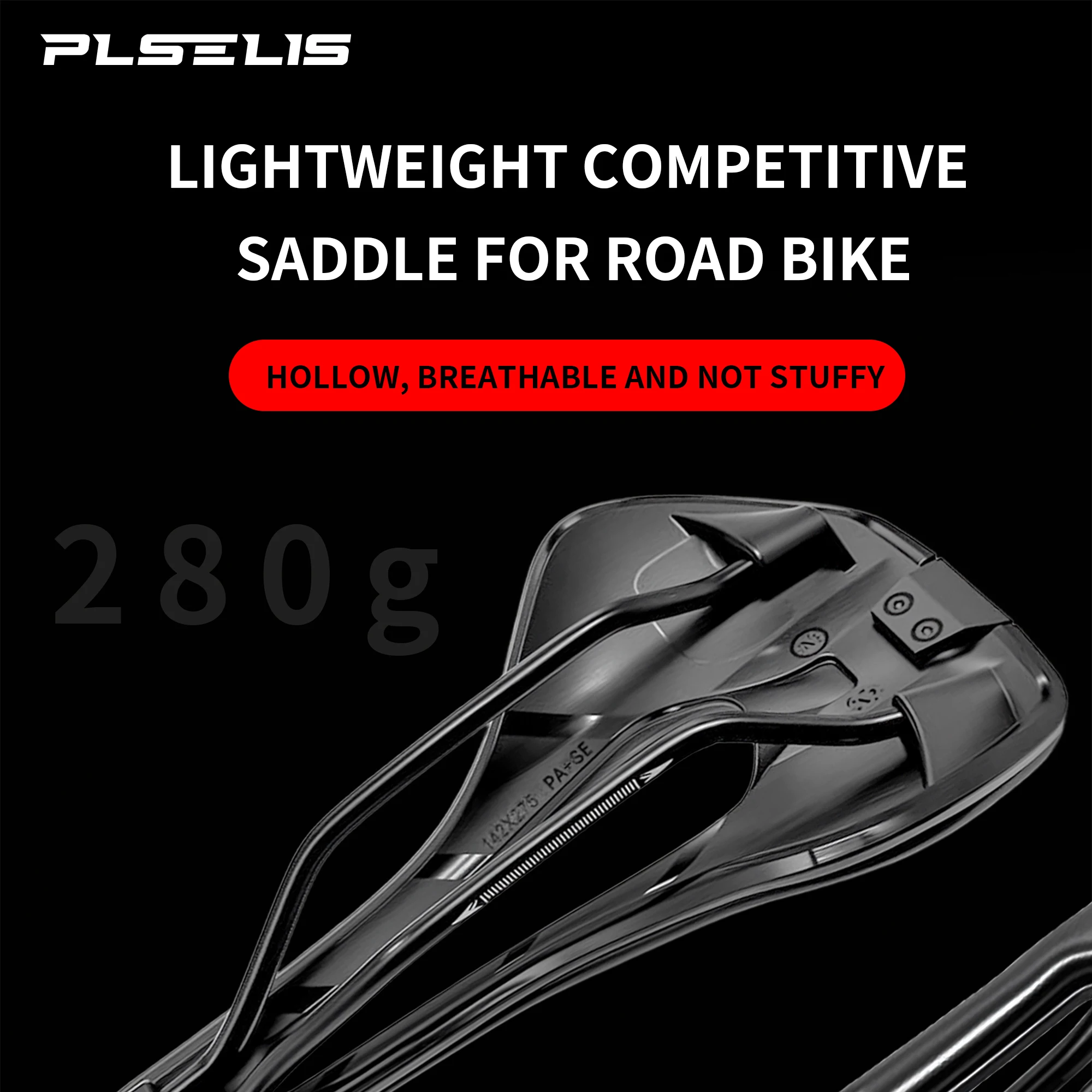 Plselis Lightweight Road Bicycle Saddle Cushion Hollow Breathable Design 280g Racing Bike Accessory