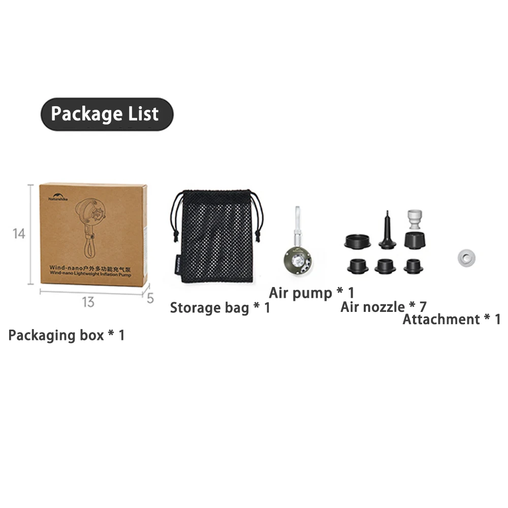 Naturehike Wind-nano Air Pump 3.5Kpa Ultralight For Outdoor Air Mattress Inflating Mat 8 Nozzles Pocket Camping Light Portable