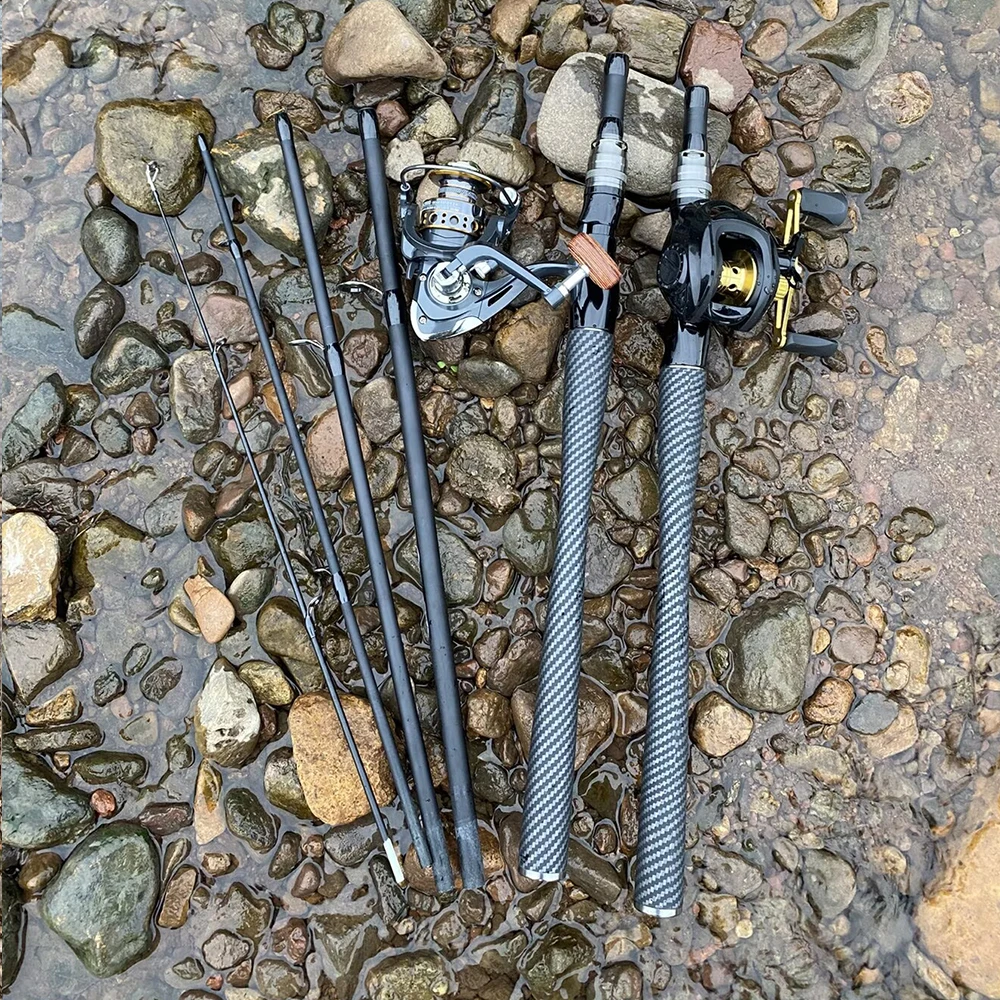 4/5 Sections Casting Spinning Fishing Set 1.8-2.1m Carbon Fiber Fishing Rod 7.2:1/5.2:1 Reel Travel Combo Pesca Fishing